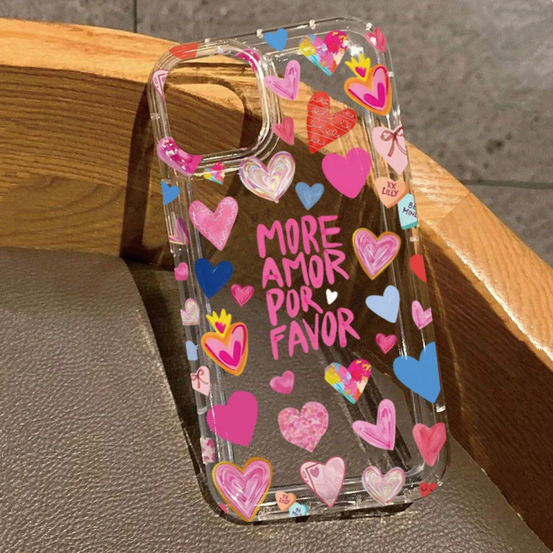 

Pop Phone Case For IPhone 17 Air 16 15 14 13 12 11 Pro Max 16E 7 8 15 16 Plus Different Heart Print Clear Soft Silicone Cover