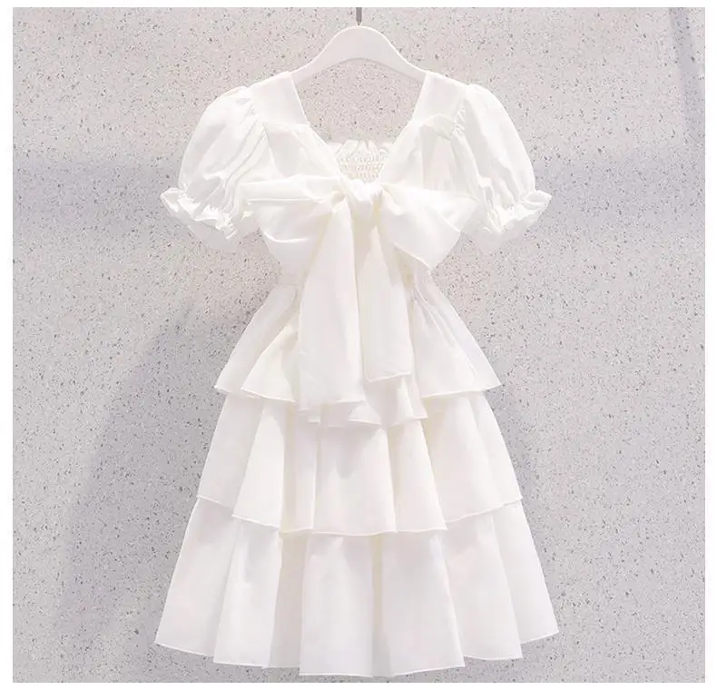 2024 spring summer Kids white Dresses Child Clothes Teenager Girls Daily Wear backless ball gown layered dress 4 6 8 6 9 12 year