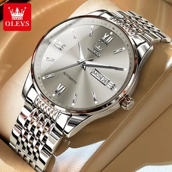 OLEVS Brand Business Men Mechanical Watch for Men Luxury Stainless Steel Waterproof Luminous Week Calendar Fashion Mens Watches