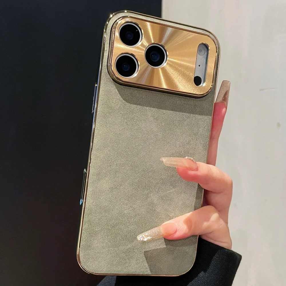 Custodia in pelle di agnello vintage di lusso per iPhone 17 Air 16 15 14 13 12 Pro Max Plus 11 Placcatura paraurti CD Finestra laser Copertura del telefono