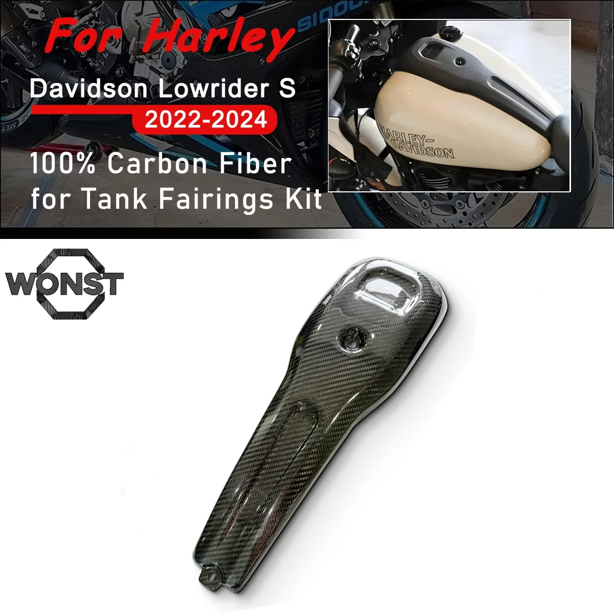 

For Harley Davidson lowrider S 2022 2023 2024 100% 3K Pure Dry Carbon Fiber Motorcycle Tank Side Panel Fairings Kit