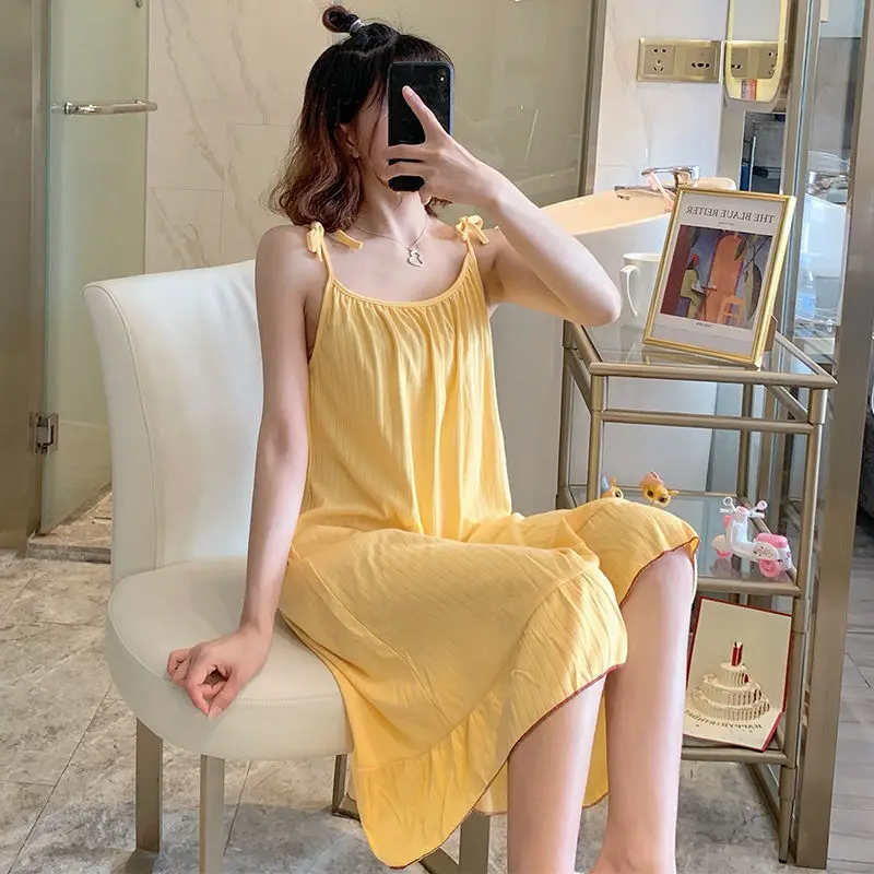 Girls Summer Clothes With Sleeveless Suspenders Dress Of Women Breathable Pajamas Thin Solid Casual Elastic Loose Simple Clothes