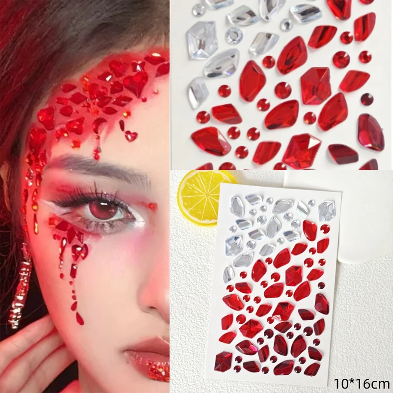 Halloween Makeup Red White Ice Cube Stereo Gem Stickers Music Festival DIY Eyes Face Jewels Stickers Party Cosplay Fake Tattoos