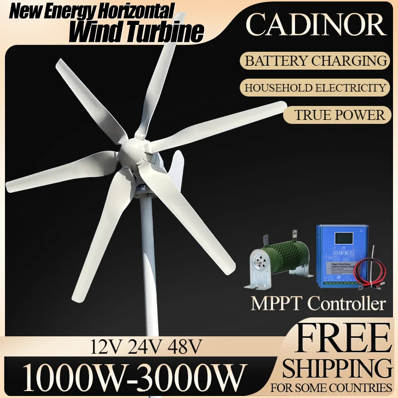 

12V 24V 48V New Arrival 1000W-3000W New Energy Horizontal Wind Turbine Generator Free MPPT Controller Low Noise Small Windmill