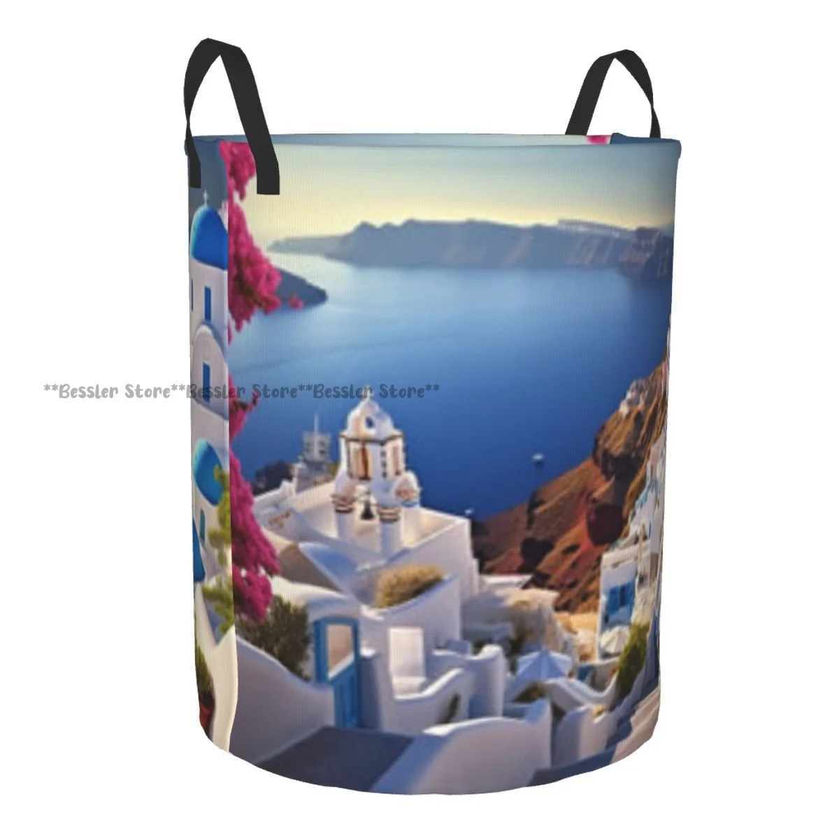 Laundry Basket White Architecture On Santorini Island Greece Round Storage Bin Collapsible Hamper Clothes Bucket Organizer