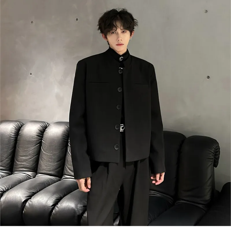 Gola blazers masculino terno jaquetas casual gola cor sólida masculino casacos curtos coreano na moda roupas masculinas outono novo