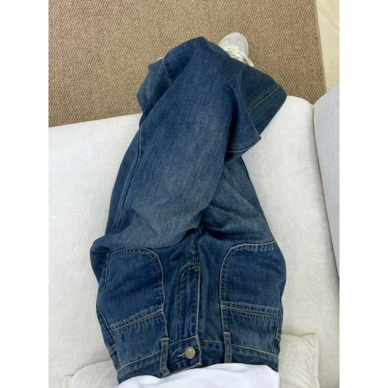 

Ранняя осень, прямые джинсы в стиле ретро, женские летние свободные узкие и универсальные широкие брюки с высокой талией