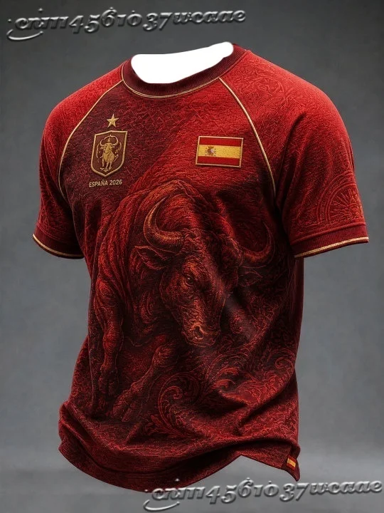 Unisex Spain Fan Soccer Jersey Bull City Building Splash Ink Pattern Background Casual Street Athletic Uniform FamilyMatching - view 5