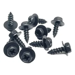 Black Self-tapping Screws Cross Hexagon Bolts with Gasket M6 6mm for Car Motorcycle Bumper Fender Engine Guard