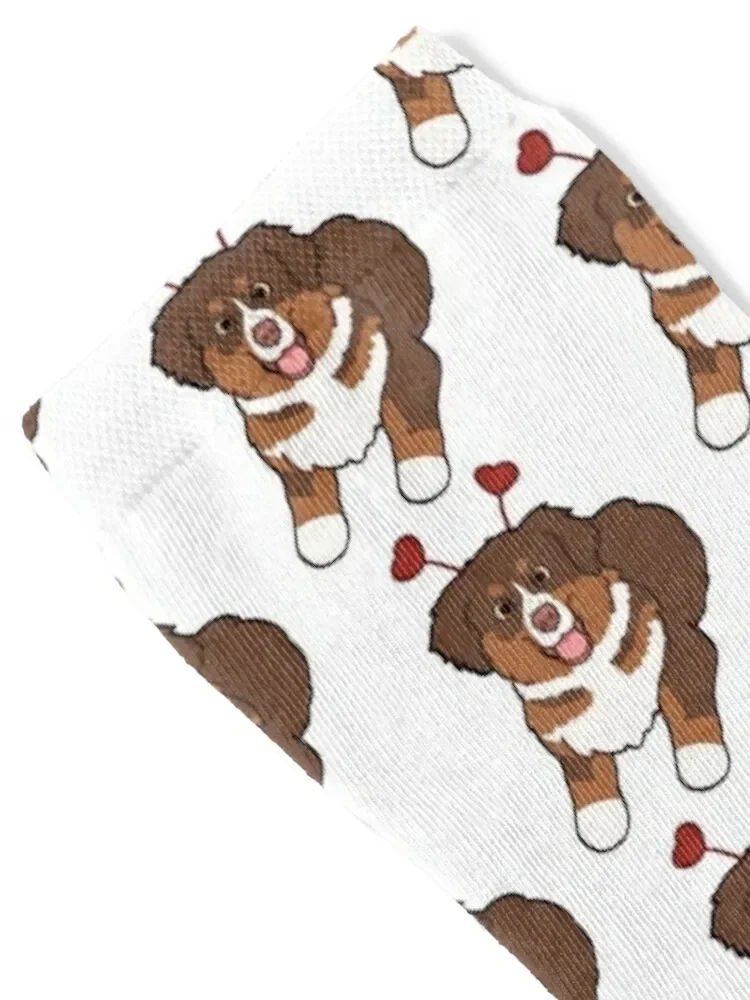 Red tri Australian Shepherd with Heart headband / red tricolor Aussie Shepherd dog Socks set hockey Women's Socks Men's