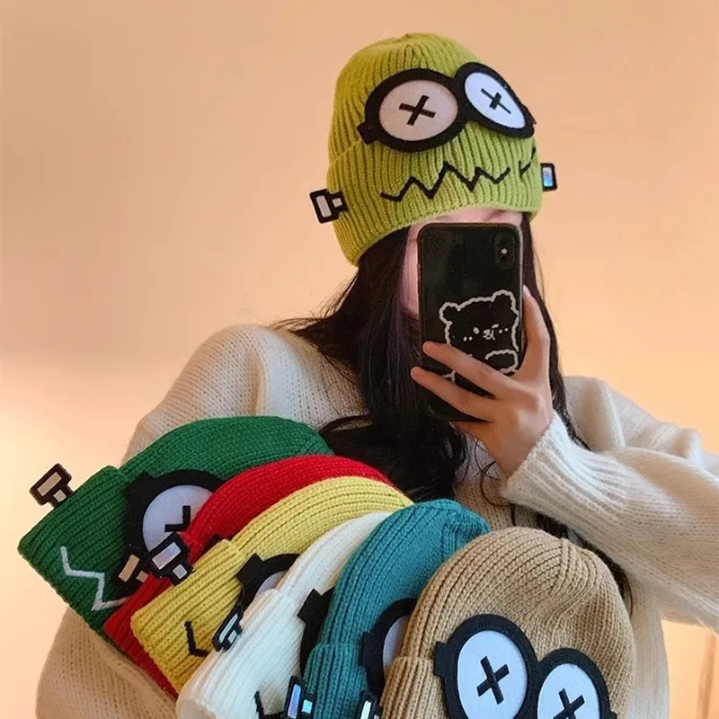 2026New Funny Cute Knitted Warmer Hat Women's Autumn and Winter Warm Cartoon Warm and Cold Ear Protection Hat Student Bald Hat