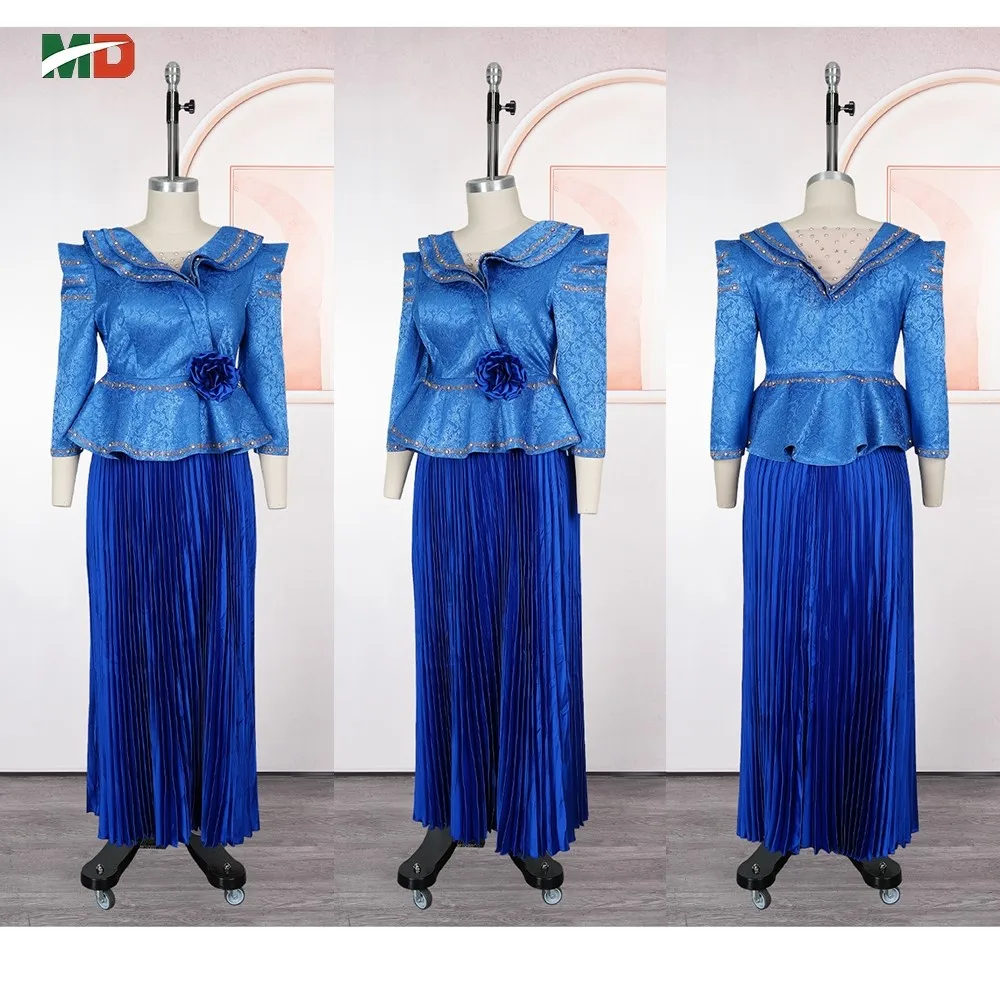 MD فساتين الأفريقية للمرأة حجم كبير 2 قطعة موضة Dashiki أنقرة حفل زفاف ثوب مسائي أنيق تركيا مطوي فستان ماكسي #4