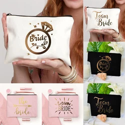 Estuches de lona con estampado de Team Bride para mujer, Mini bolsa de aseo de viaje, estuches para lápices, cartera, tres colores, 2023