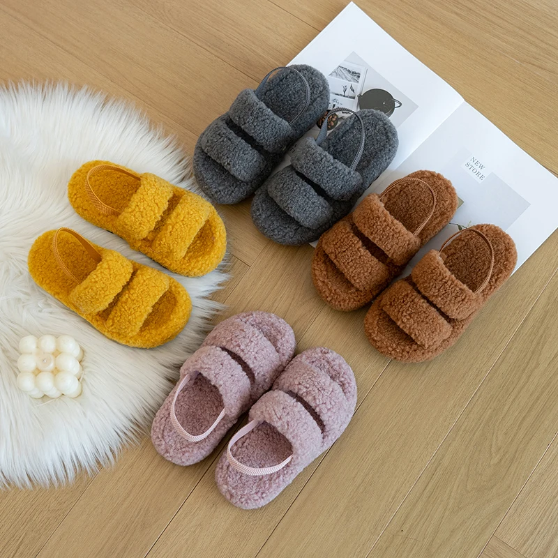 

Girls Casual Shoes Princess Style Suede Warm Kids Slippers Open Toes 2025 Winter Children Fashion Slippers Korean Style Non-slip