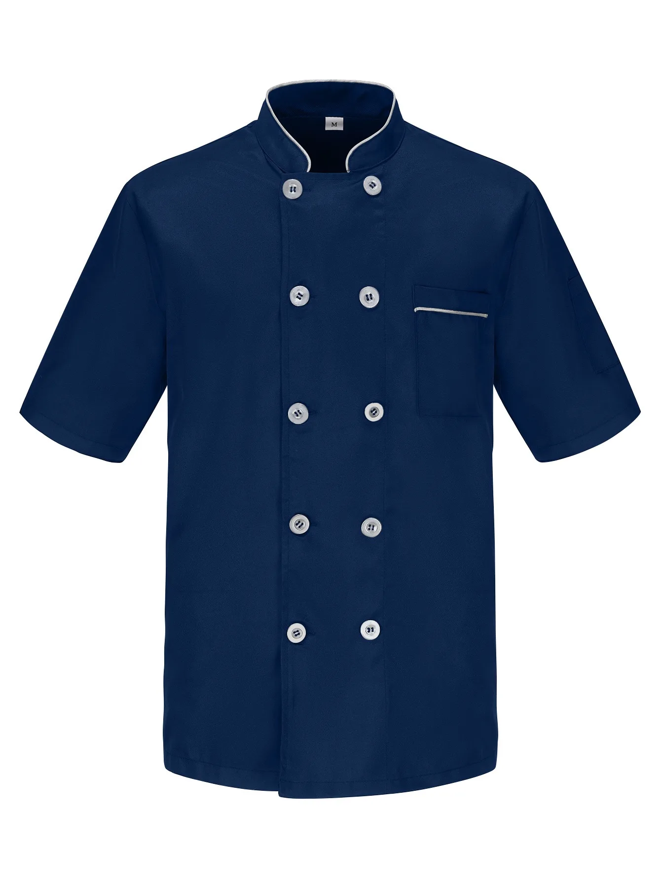 Ropa de trabajo de Chef para hombre, manga corta, cuello levantado, doble botonadura, diseño fino de verano, transpirable, hotel y restaurante