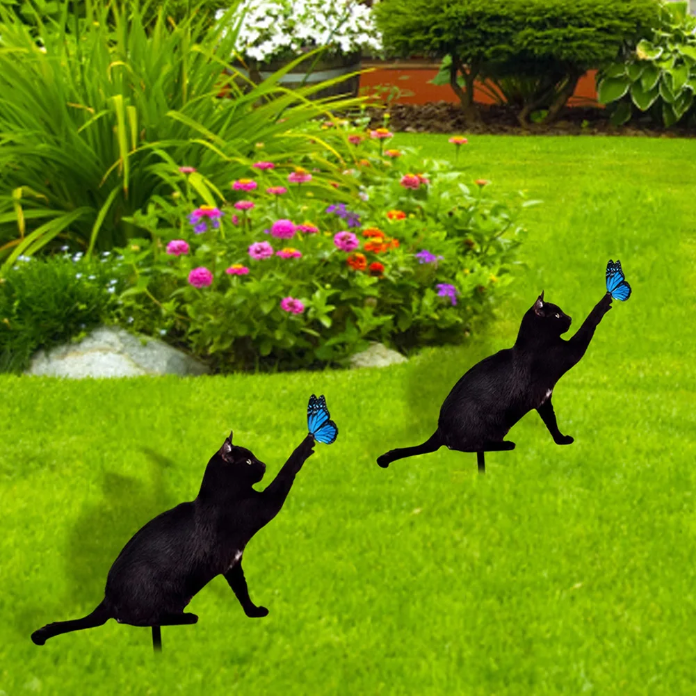 Patung tanaman pot dalam ruangan, tanda dekoratif taman akrilik, tanaman kucing halaman belakang, ornamen pesta tahan air luar ruangan, perlengkapan rumput