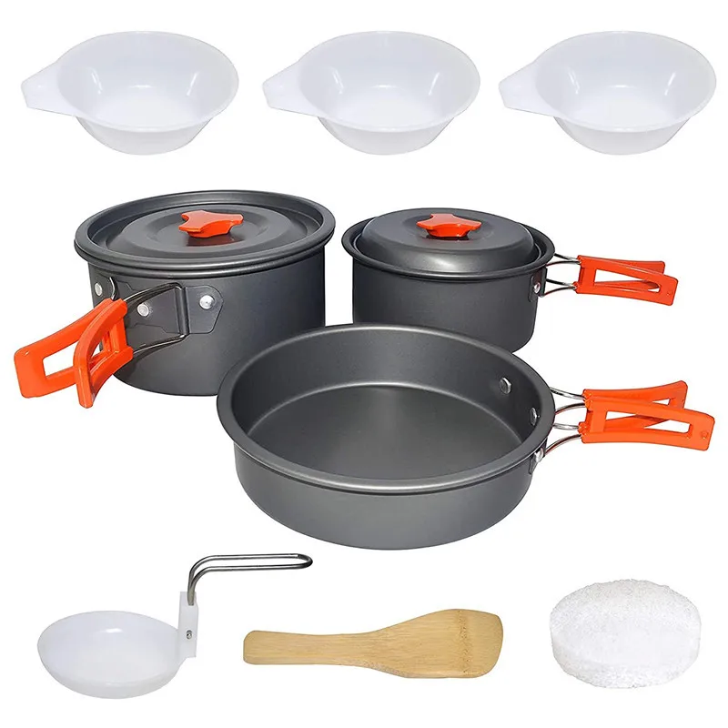 

High Quality Health 3-4 People Camp Cookware Set outdoor accessories Picnic Backpacking Gear Camping Cooking Set Flying pan Pot