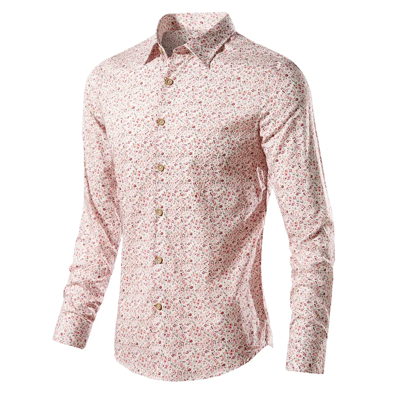 New Men's Long Sleeve Hawaiian Shirts Cotton Casual Floral Casual Shirts Fashion Slim Print Male Beach Blouse Plus Size M-5XL