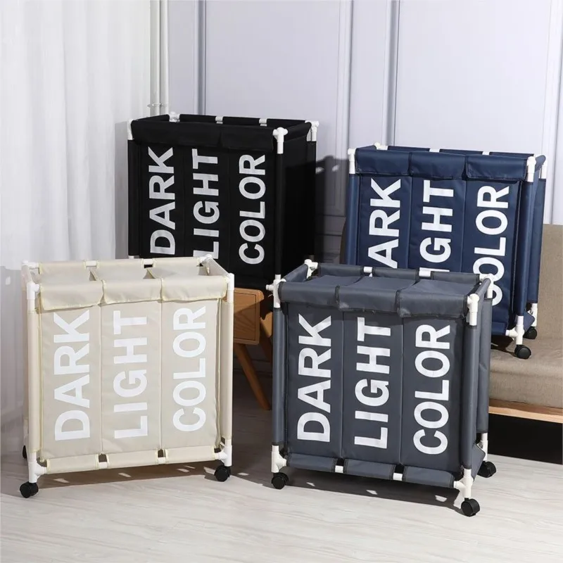 

Oxford Cloth Compartment With Lid Dirty Clothes Basket Household Toys Storage With Wheels Movable Waterproof Storage BasketZE696