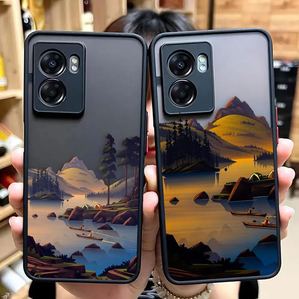 Hand Painted Spring Scenery Pattern Matte Case for OPPO A97 A96 A95 A94 A93 A92 A92S A78 A74 A73 A72 A55 A54 A53 A17 A16 Case