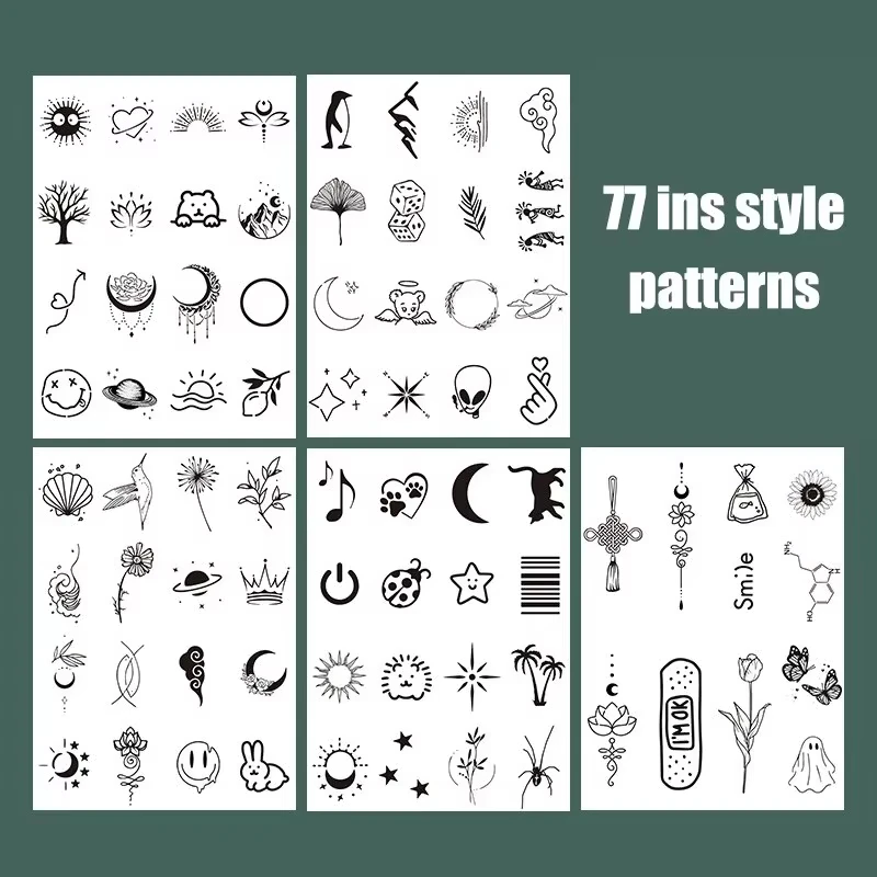 Mini 77 Herbal Juice Tattoo Stickers, Non-Reflective Semi-Permanent Waterproof Disposable Cute Tattoo Designs, Cute Animal And P