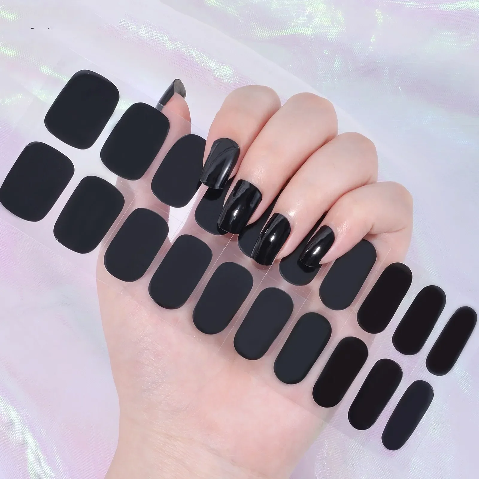 Hot Sale 22 Strips UV Gel Nail Stickers Soild Color Black Semi Cured Nail Art Wraps Manicure Decorations For Nail