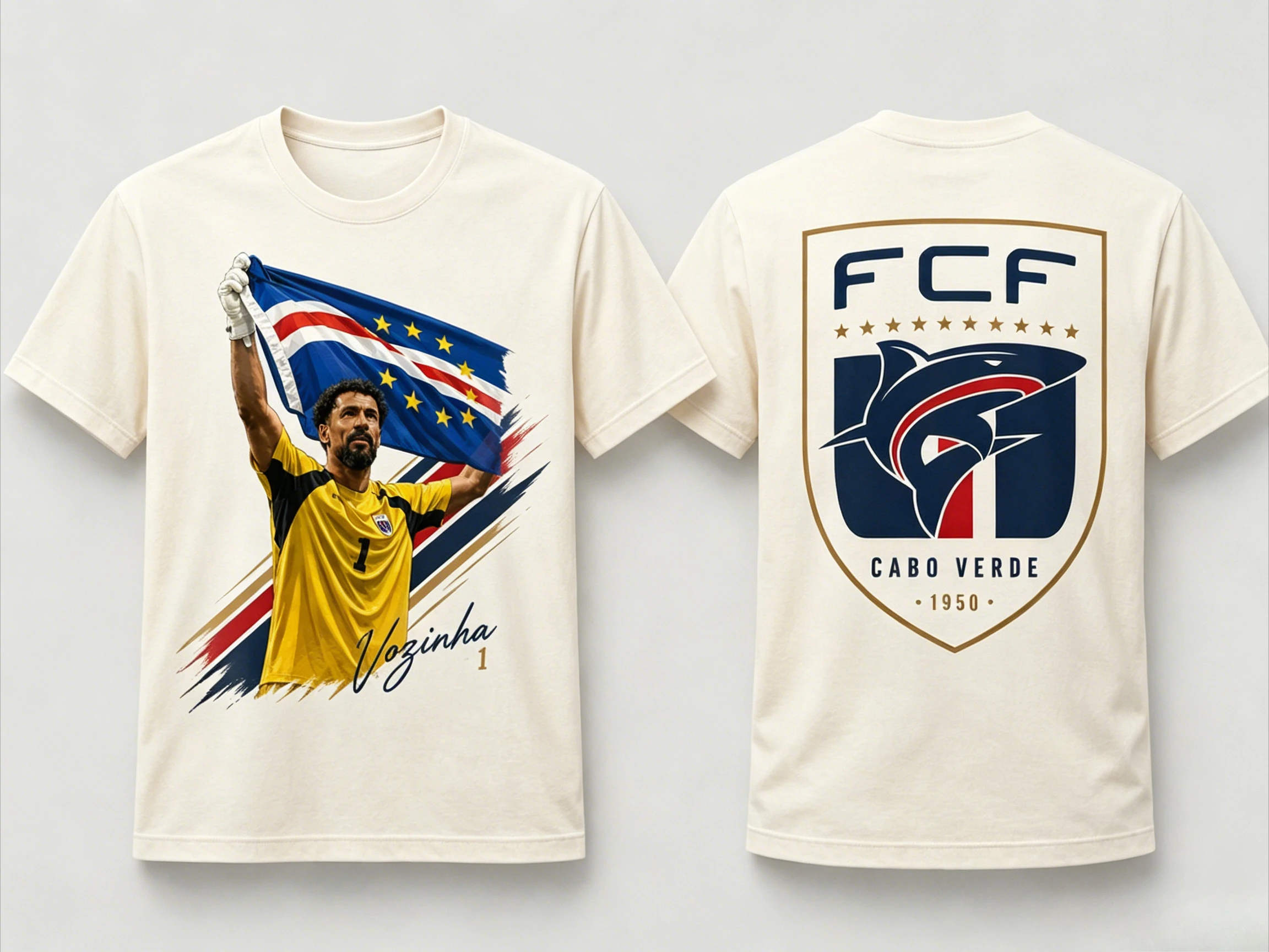 Vozinha Cabo Verde FCF Double Sided Graphic Tshirt National Football Team Unisex Oversized Cotton Short Sleeve Fan Tee