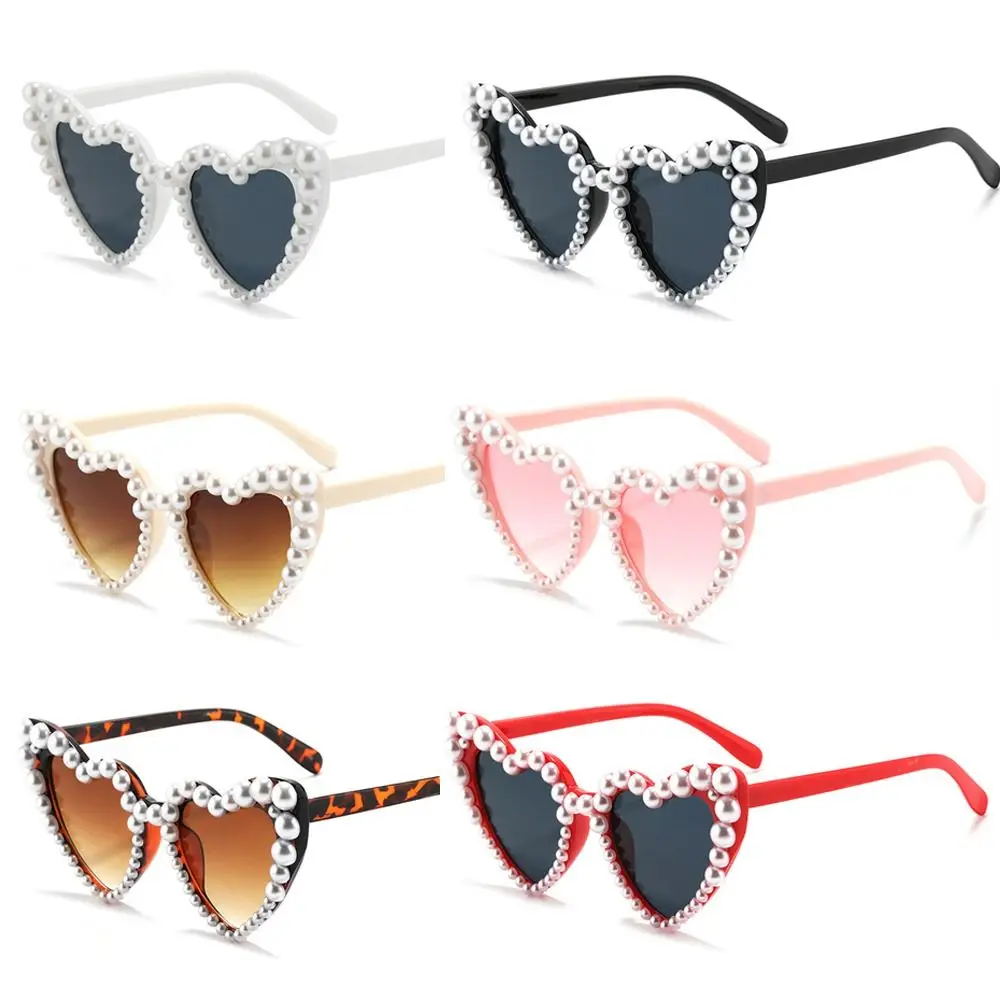 Heart-shaped Frame Pearl Decoration Sunglasses Travel Sun-Protective Bridal Glasses Bride Eyewear Outdoor