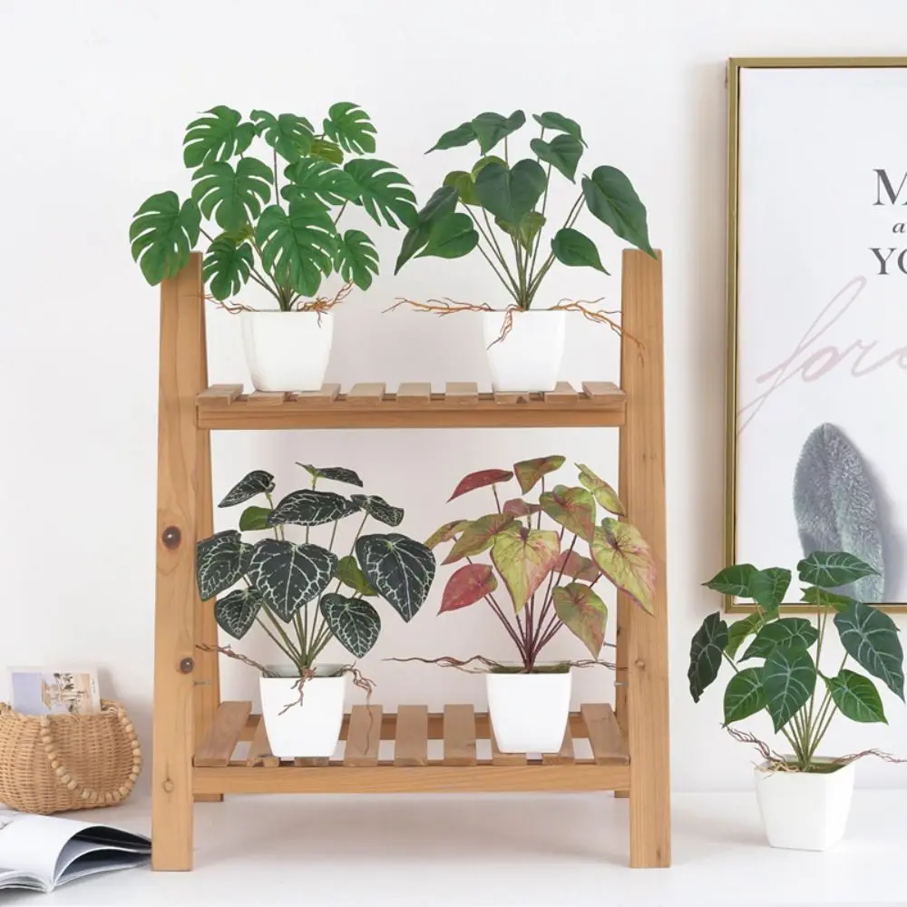 12 cabezas de hojas de plantas verdes artificiales, hoja de Begonia, plantas en macetas verdes grandes, hojas de patata realistas, planta falsa