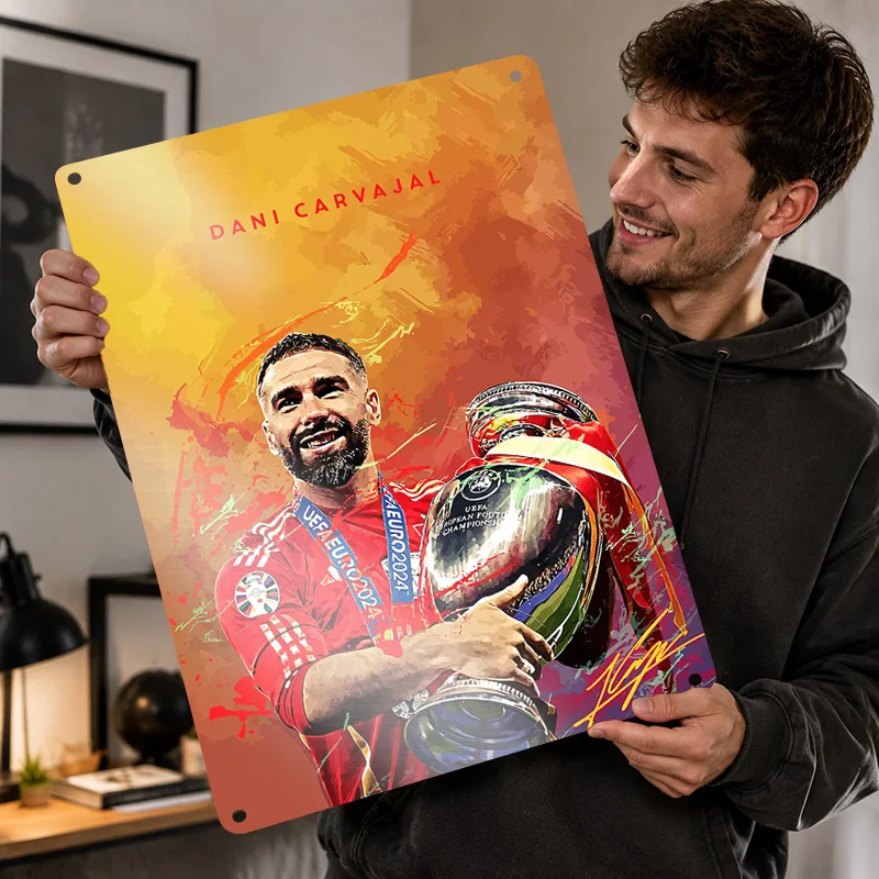 Dani Carvajal Aluminum Posters Personalized Metal Tin Sign Premium Bold Soccer Icon Wall Art For Bedroom Study And Matchday Fans