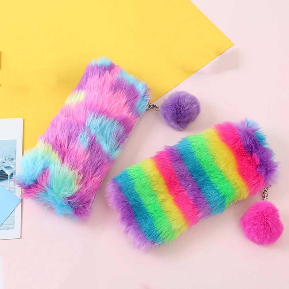 مقلمة ناعمة جميلة بألوان قوس قزح لتنظيم المكياج وحقيبة أقلام للطلاب والسفر والمدرسة للاستخدام اليومي #6