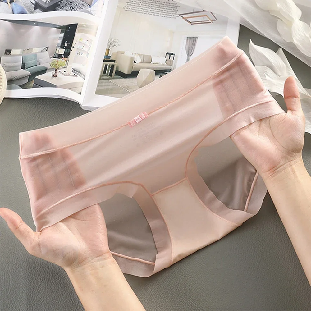 

Breathable Mid Waist Briefs Apricot Breathable Briefs For Home For Vacation Solid Pattern Summer Wear Thin Fabric