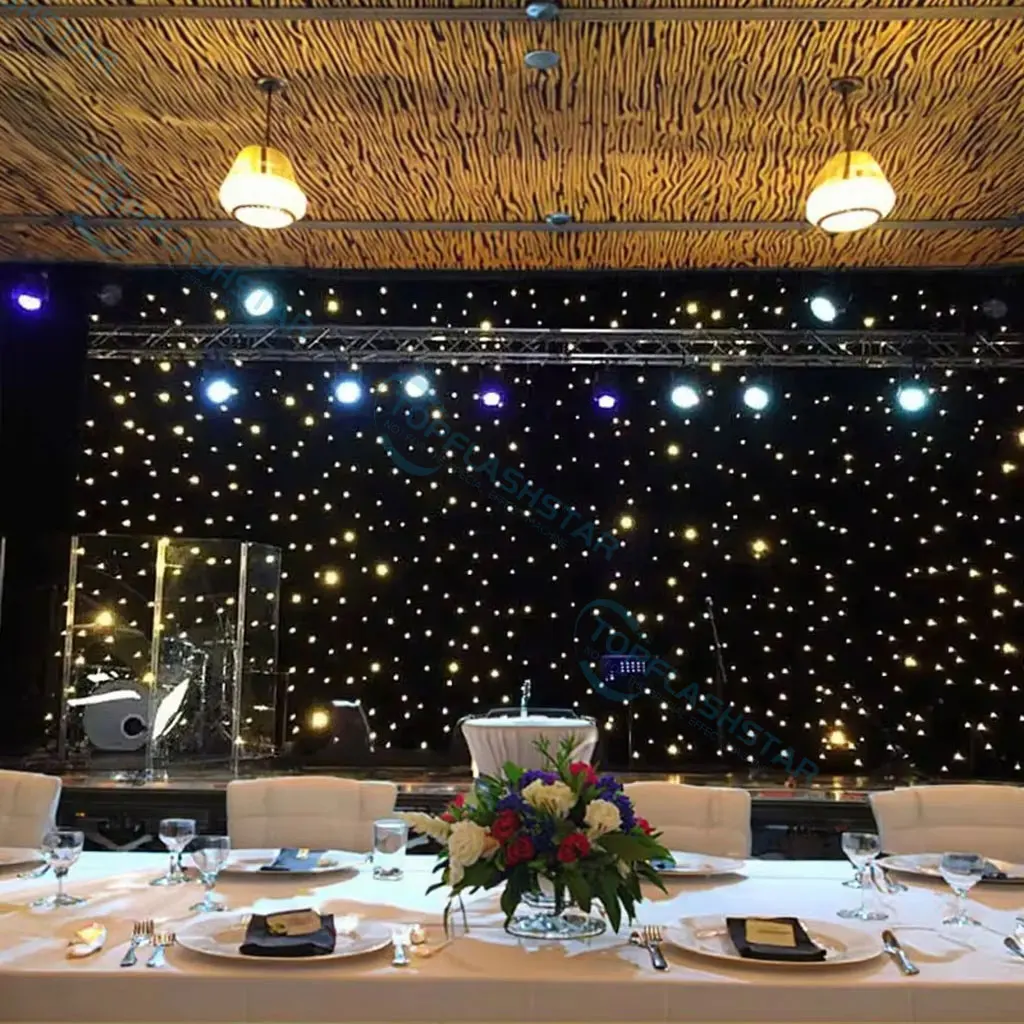Cstom LED Star Curtain Fireproof Stage LED Backdrop Star Cloth Starry Sky Curtain DMX512 Control Wedding Stage Backdrop