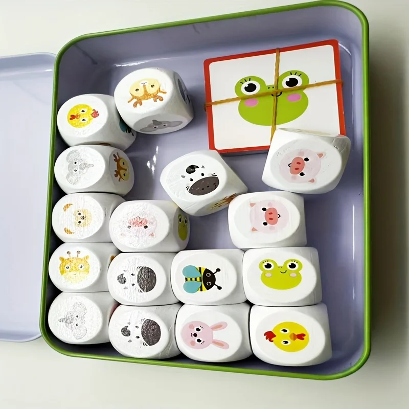 Tier-passendes Kartenspiel, Würfel aus Holz, Tierpuzzles für Kleinkinder, Vorschul-Lernaktivitäten, Spielzeug für Kinder, Reisen, Brettspiele