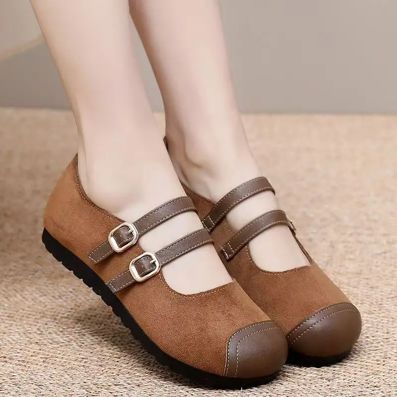 

Женские туфли-слипоны на плоской подошве, повседневные, весна-осень, новые, с мягкой подошвой, нескользящие, с круглым носком, удобные, из замши, кожаные, в стиле Мэри Джейн.