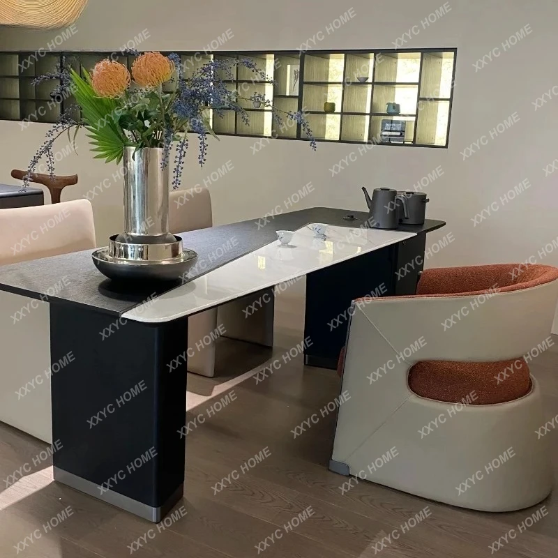 

AA**New Chinese Tea Table Household Light Luxury High-end Sense Rock Slab Zen Negotiation Tea Table
