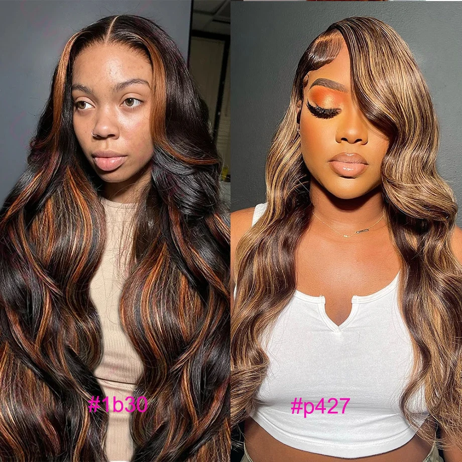 Объемная волна Выделите ombre Парик Человеческие волосы 13x6 Блондинка HD Парик шнурка 13x4 Цветной парик фронтальной части шнурка 1B/30 Бразильские парики для женщин