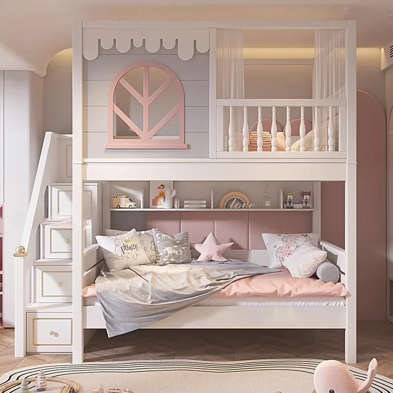 Large Storage Space Cute Design Guardrail Bunk Kinderbett Bedroom Furniture