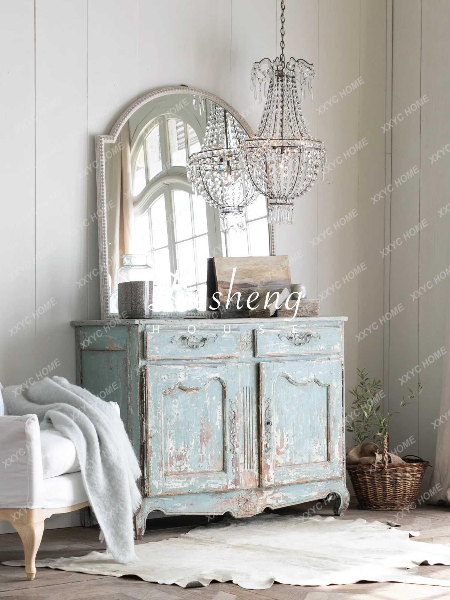 XX L antique solid wood dining side cabinet  retro old hand-carved locker