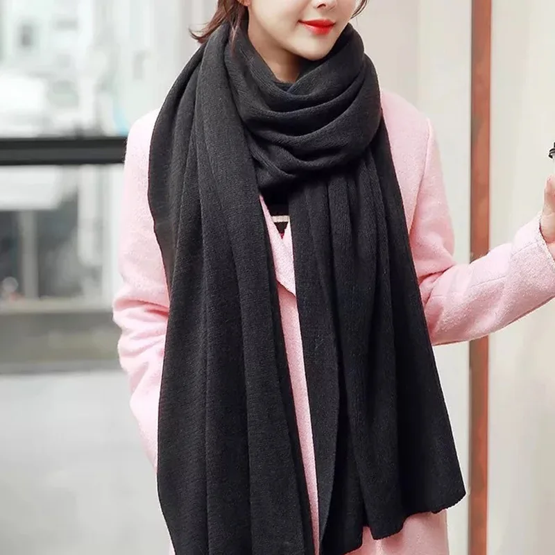 JulyPalette Solid Cashmere Knitted Scarf Women 2022 Autumn Winter Pashmina Shawl Wrap Female Long Warm Scarves Bandana 17 Colors