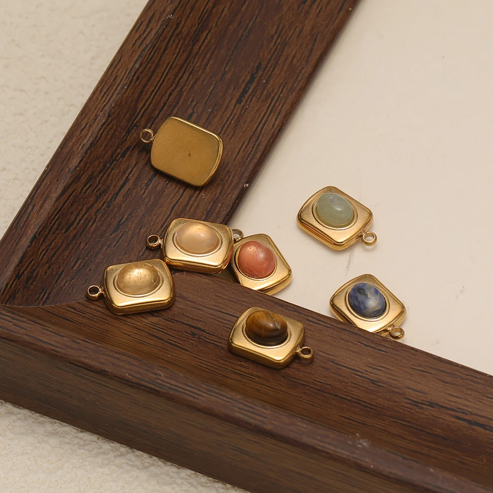5 Stück Edelstahl-Naturstein-Anhänger in kleinem Rechteckformat für DIY-Schmuck, Halsketten, Anhänger, Ohrringe für Frauen und Mädchen. – Detail 5