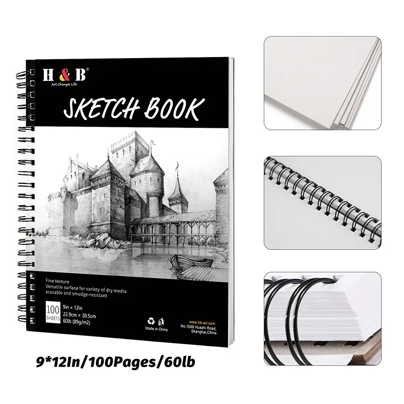 

30x23CM Beginner Sketch Painting Book Double Coil Spiral Professional Art Blank Student Art Drawing Book