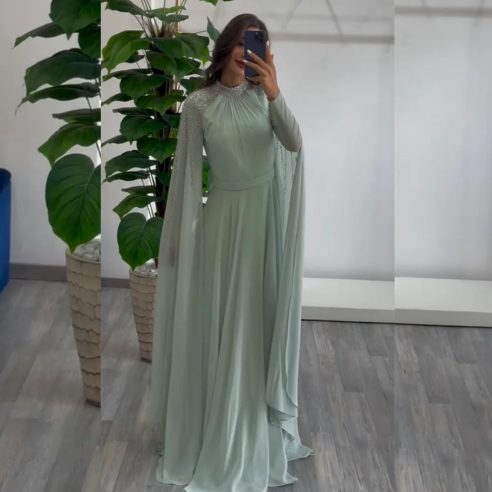 

Customized Fashion Chiffon Sequined Pleat A-line High Collar Long Dresses Bespoke Occasion Celebrity Sizes Available