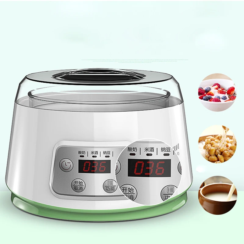 Automatischer Joghurtbereiter mit 1,3 l Glasliner und konstanter Temperaturregelung, 3-in-1-Funktion für die Joghurt-Reiswein- und Natto-Ferment