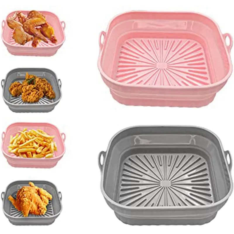 VEHO-2PCS Square Reusable Air Fryer Liners Foldable Air Fryer Accessories Pink And Grey - view 5