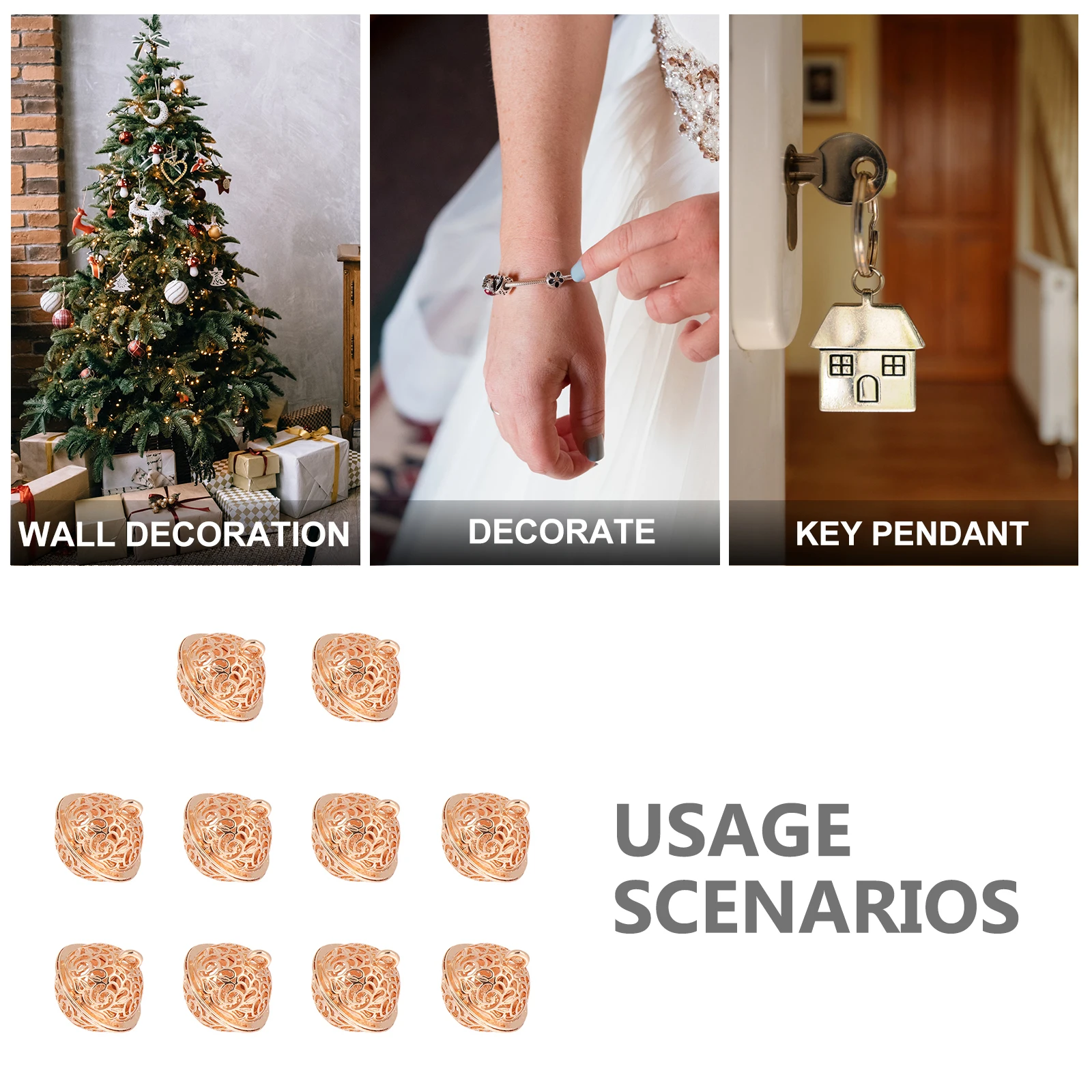 

10Pcs Hollow Tin Alloy Bells Electroplated Delicate Decoration Christmas Hanging Ornament DIY Craft Key Accessory