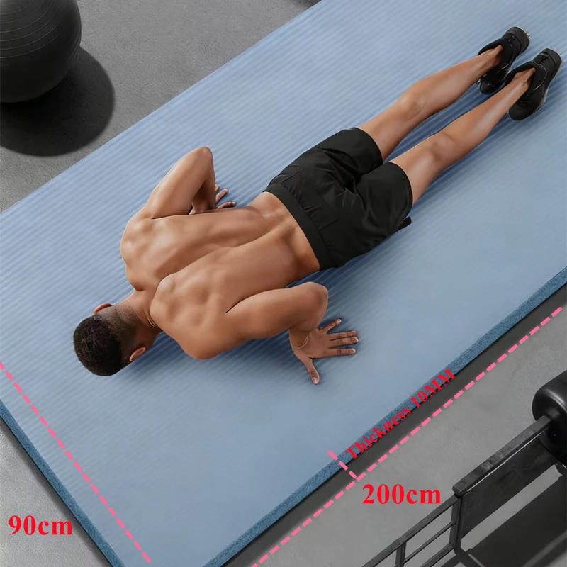 Mat Yoga Pilates and Fitness Mat - Thick 200cm×90cm×1cm Gym Sound Damping Gym Mat Exercise and Sports Insulation and Vibration