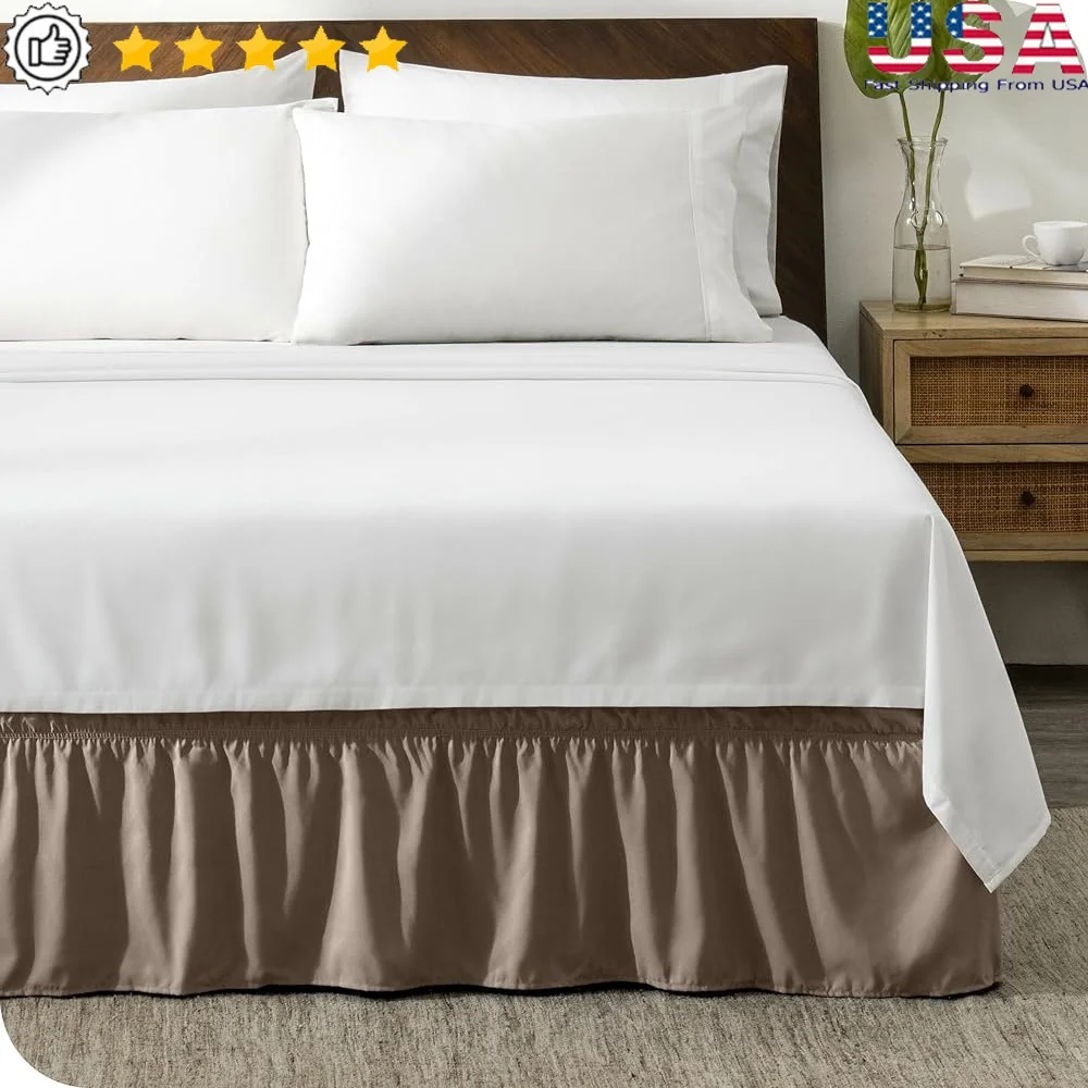 

King Size Wrap Around Bed Skirt Easy Fit Adjustable Elastic Tailored Drop Ruffled Style Conceals Box Spring Under Bed Storage