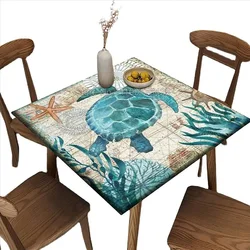 Ocean Turtle Fitted Square Tablecloth Elastic Edge Table Covers Waterproof Dining Room Tablecloth Decor Party Table Decoration