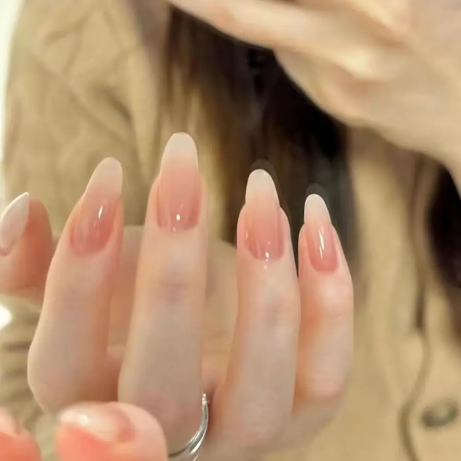 

10pcs Handmade Press On Almond Nude Gradient Solid Color Artificial False Nails with Tools Girls Woman Fake Nails